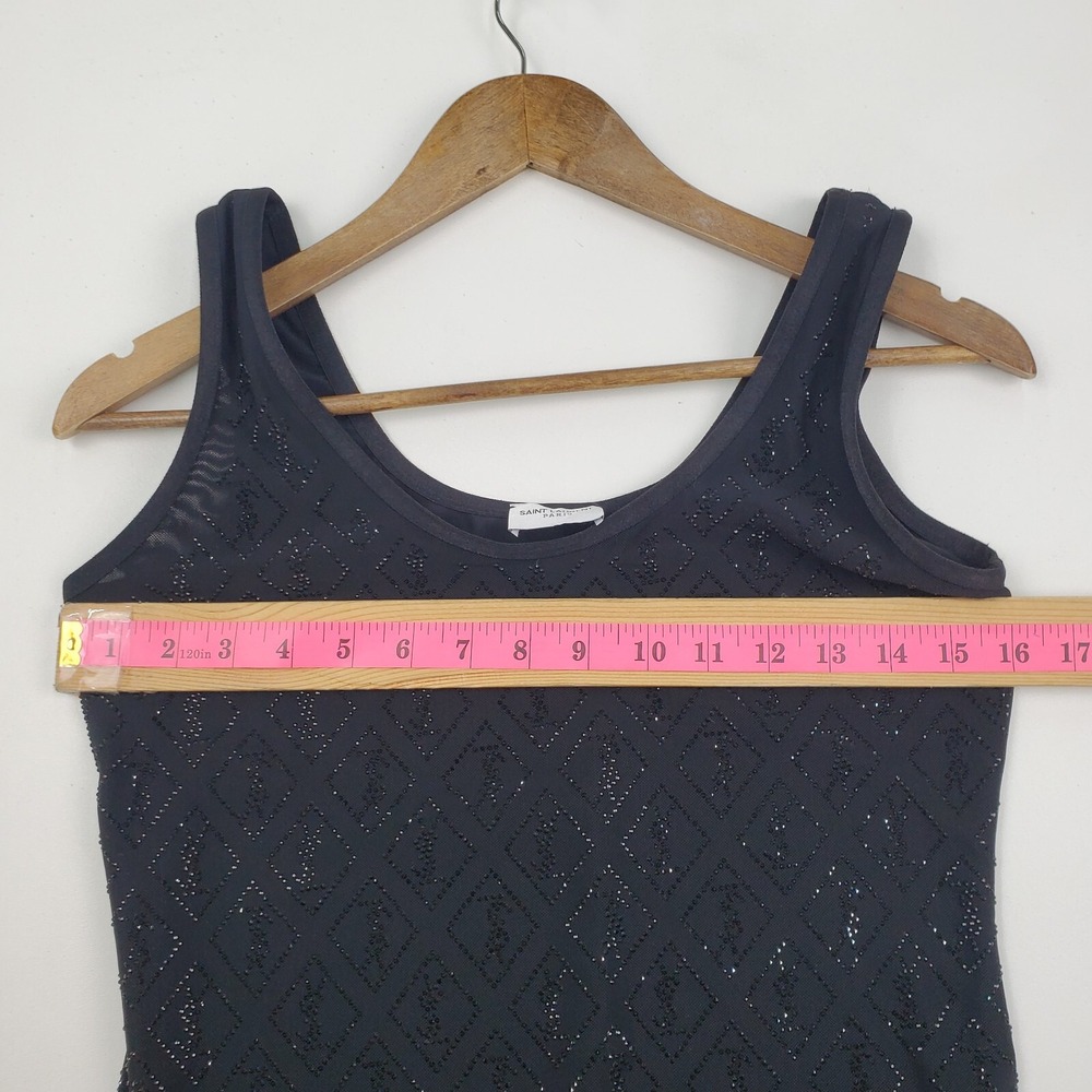 Saint Laurent Paris Womens L Black Beaded Mesh Bodysuit Made in Italy NWOT - Picture 15 of 16